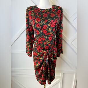 Vintage Mary Jo Bruno 100% Silk Black And Red Floral Long Sleeve Wrap Dress Sz 8
